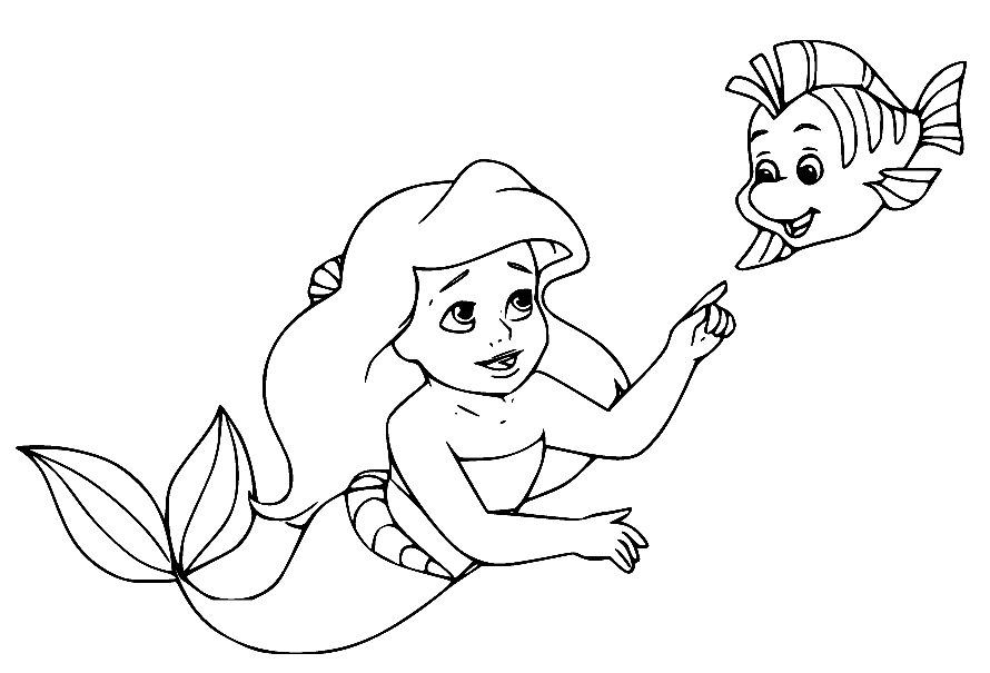 Ariel joven con platija de La Sirenita
