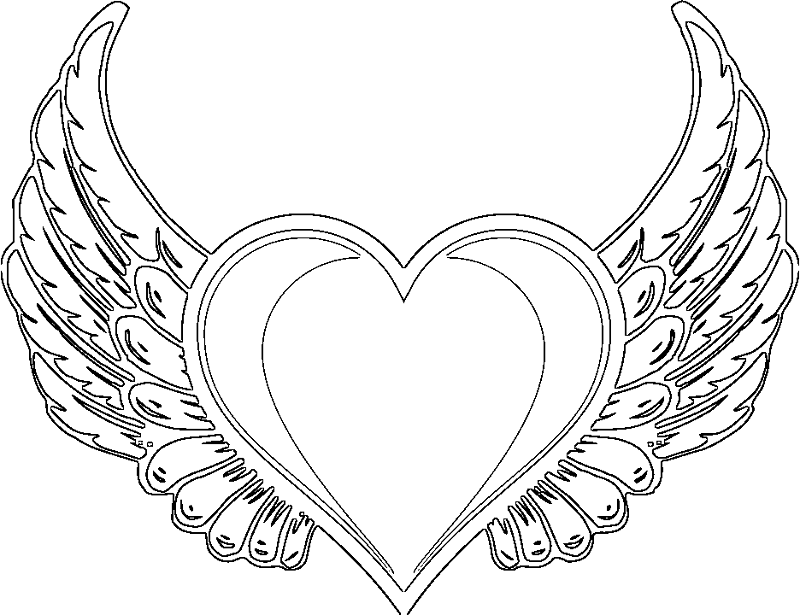 Página para colorir de coração de asas de anjo