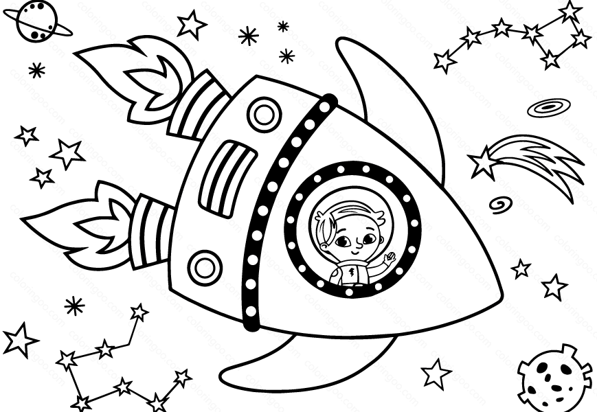 Astronaut Having Journey In The Space Coloring Page