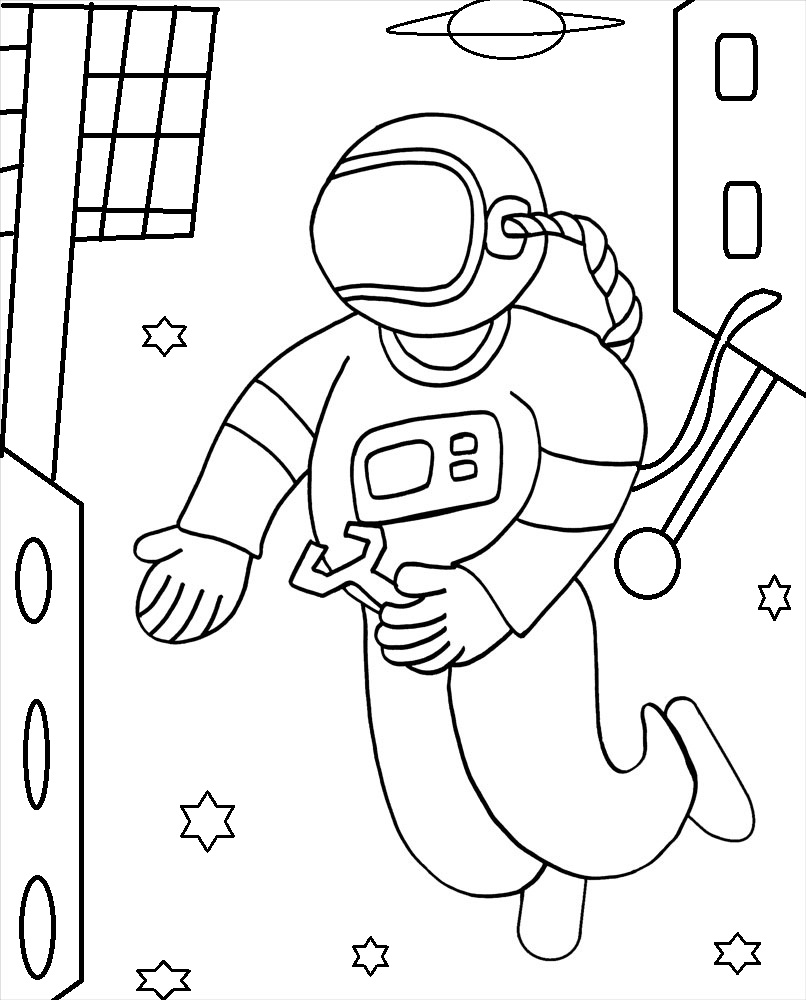 Astronauts Repair Space Station Coloring Page