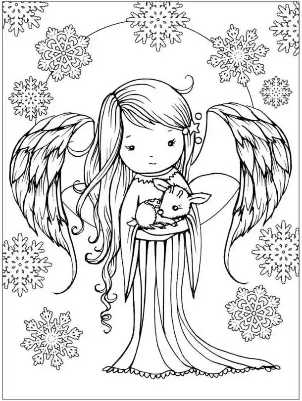 Desenho para colorir de anjo e bichinho de bebê