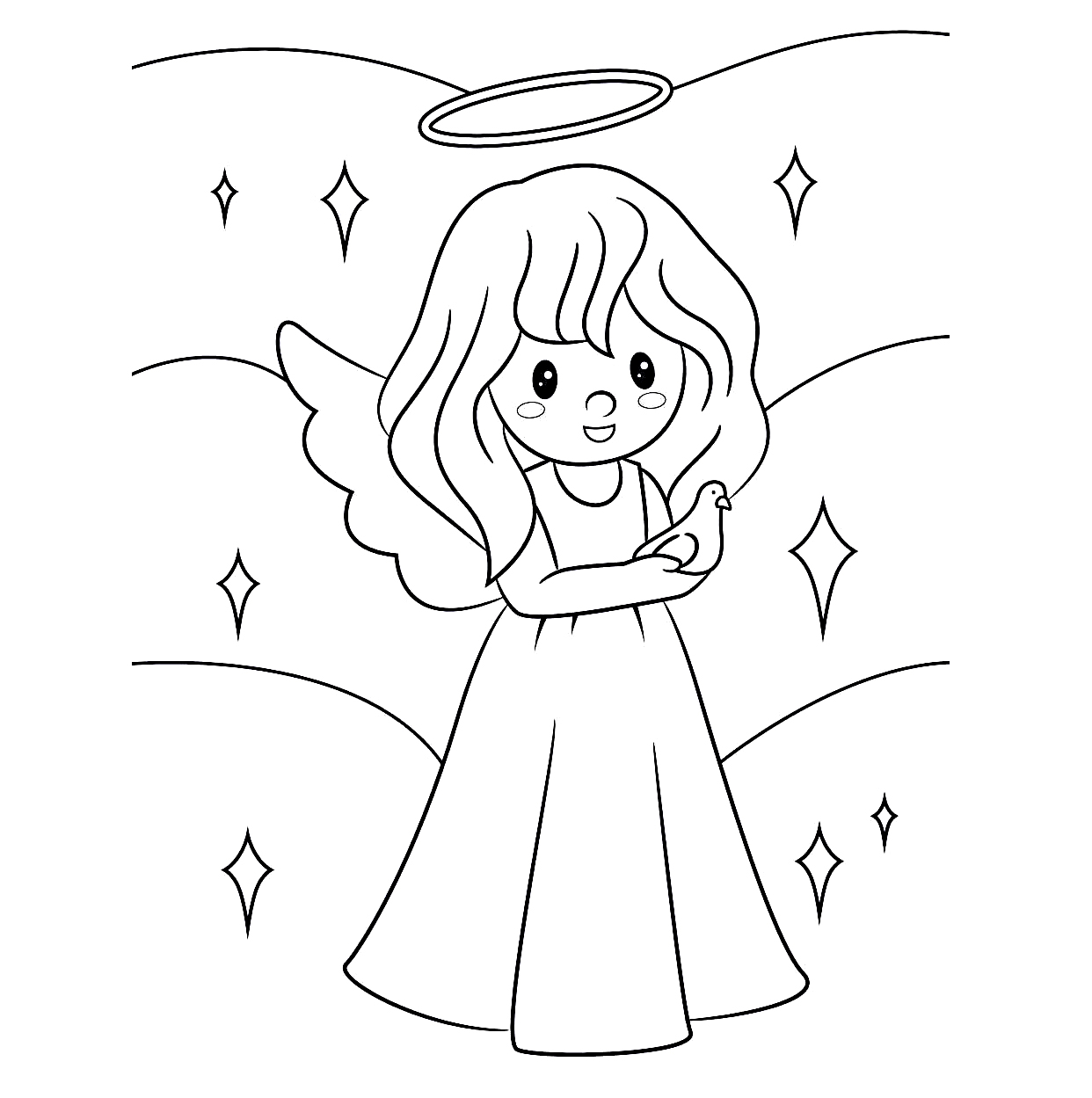 Baby Angel With Bird Coloring Pages