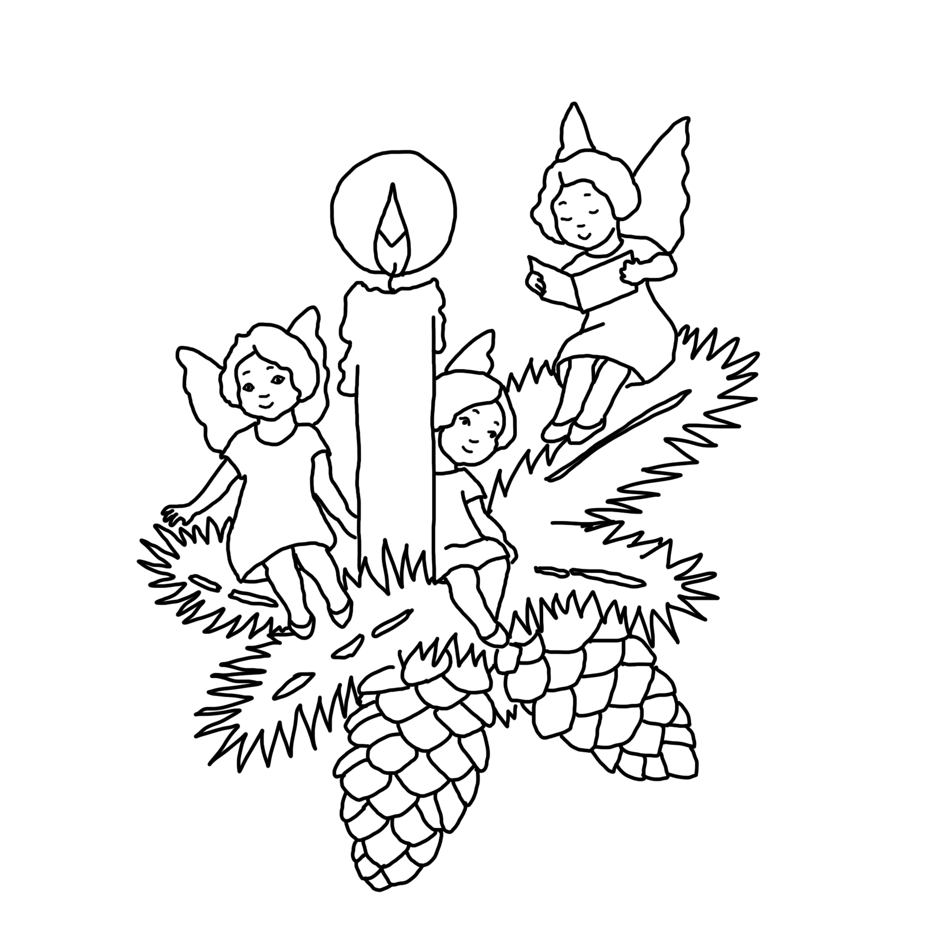 Christmas Candle And Angels Coloring Pages