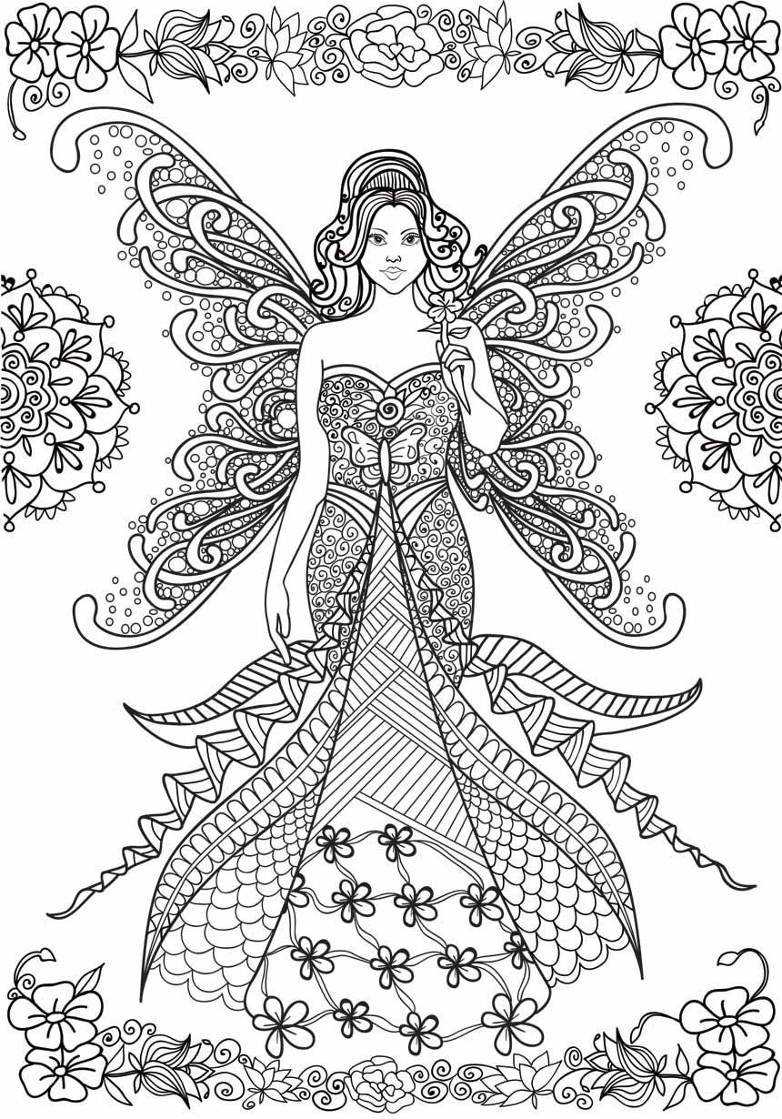 Desenho de Anjo com asas de borboleta para colorir