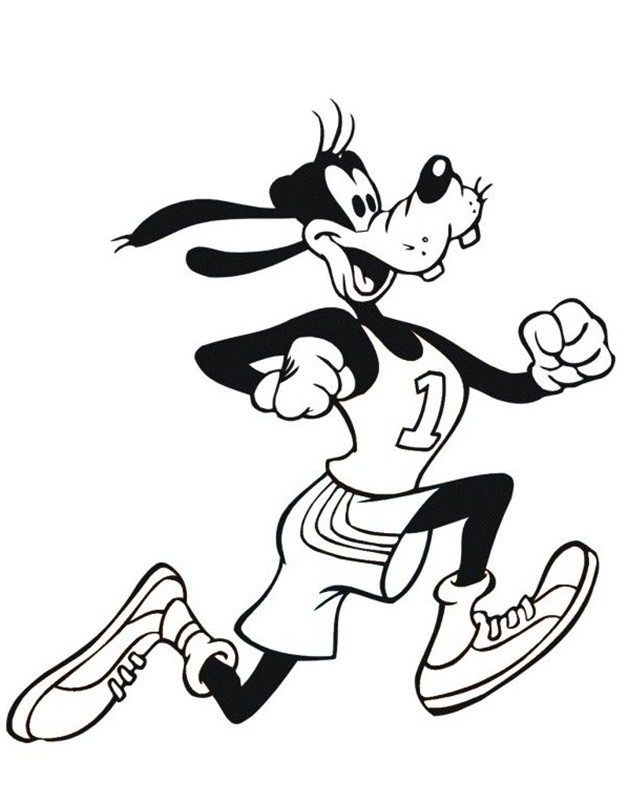 Goofy In Running Racing Coloring Page