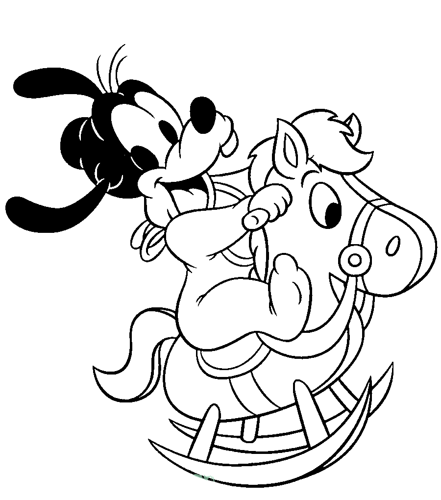 Baby Goofy Riding Wood Hose Coloring Page