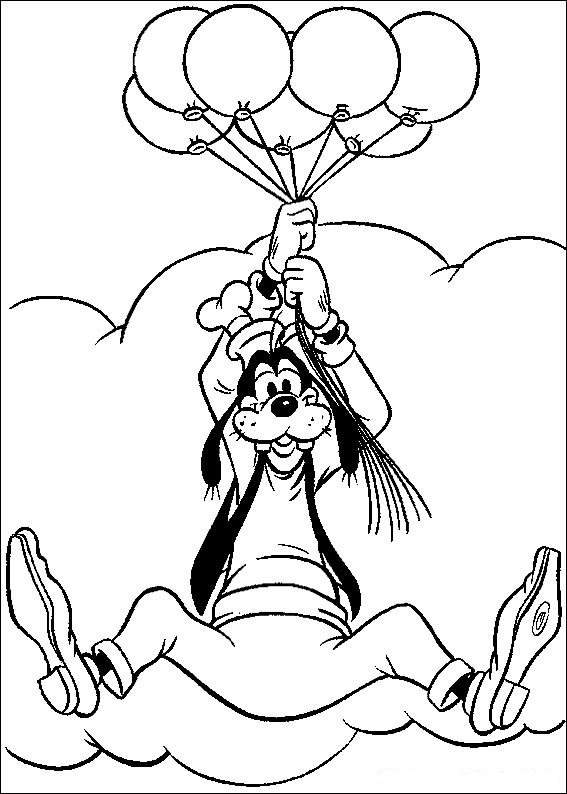 Goofy volando con globos de Goofy
