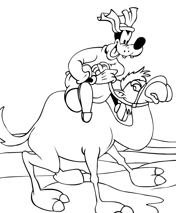Goofy Riding The Camel Coloring Pages