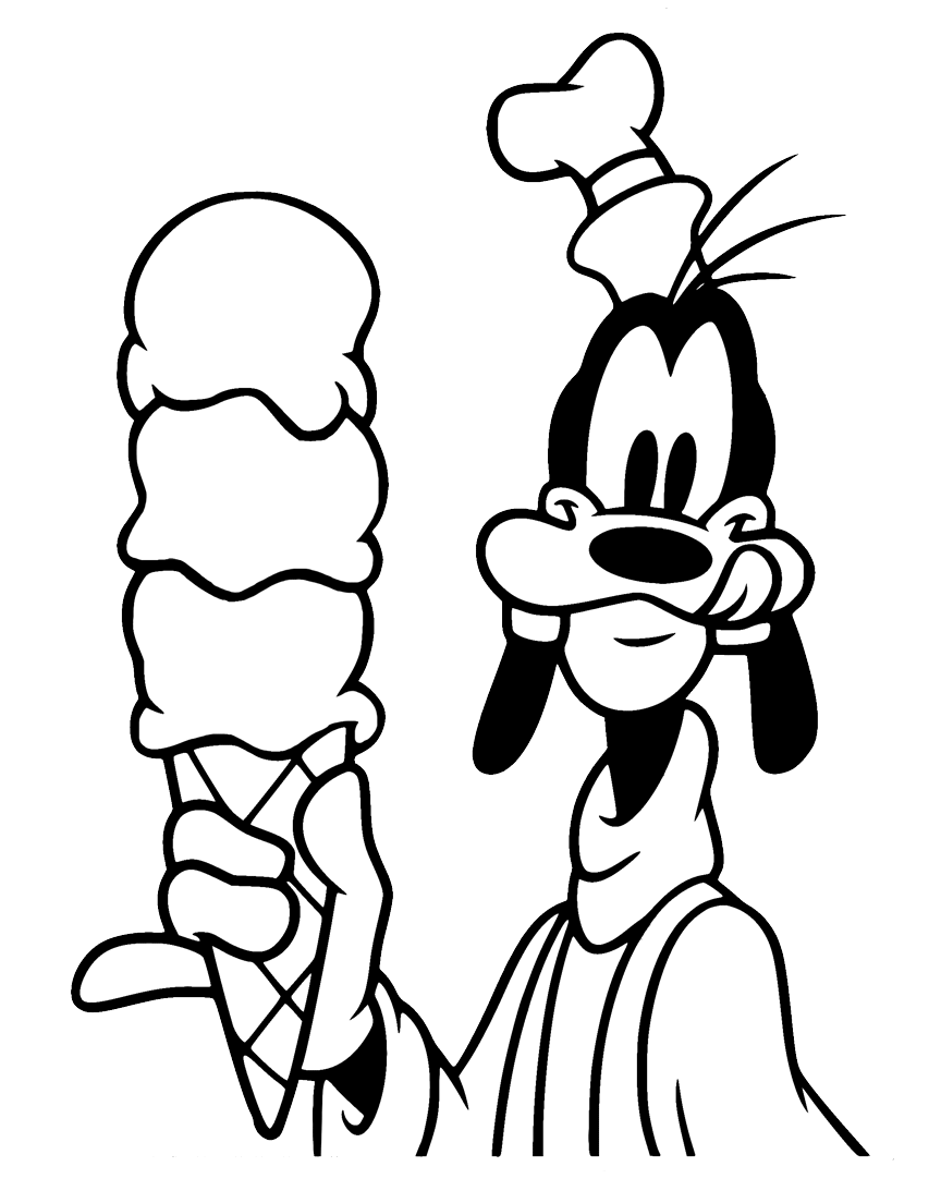 Goofy With An Ice-cream Coloring Page