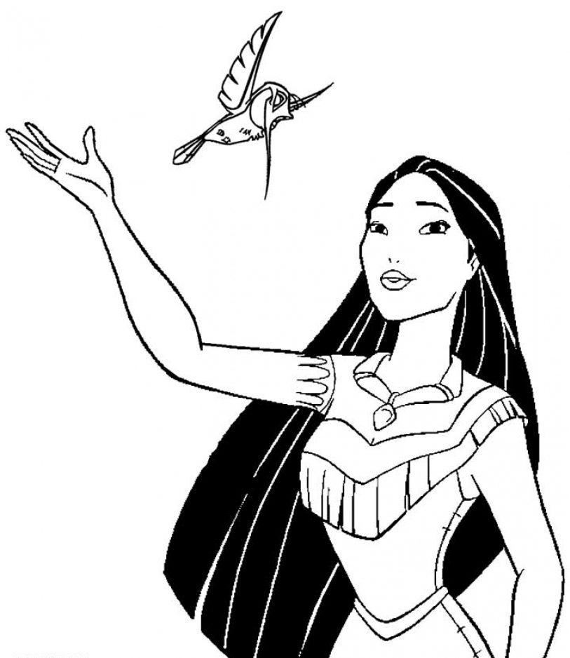 Pocahontas Princess And Bird Coloring Page