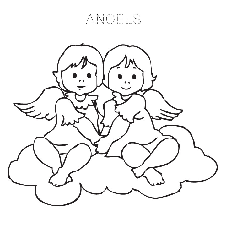 Desenho de Anjo de Dois Bebês para Colorir