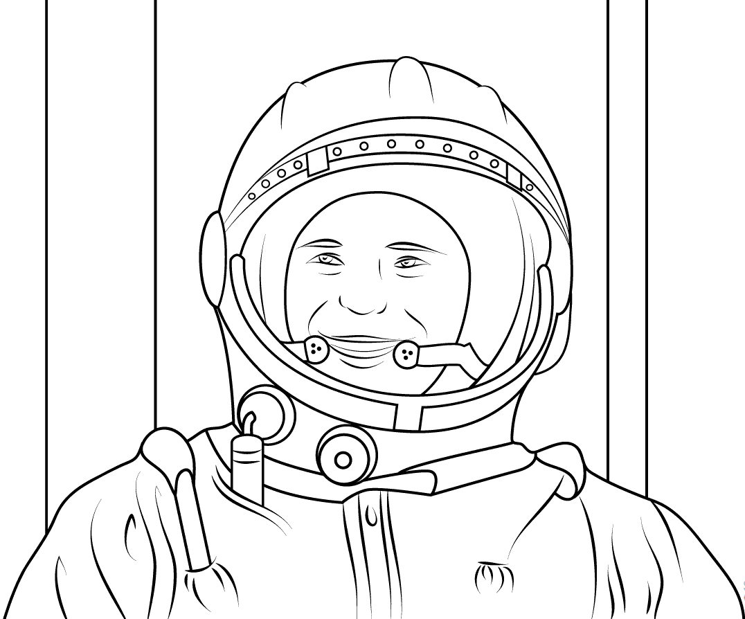 Yuri Gagarin eerste mens in de ruimte Kleurplaat