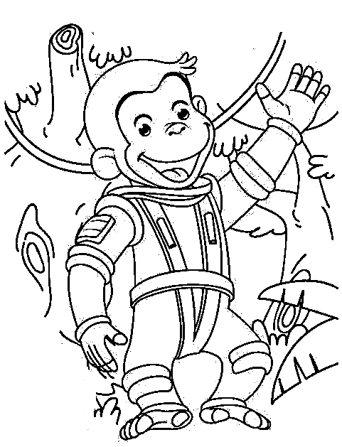 Astronaut Curious George Coloring Page