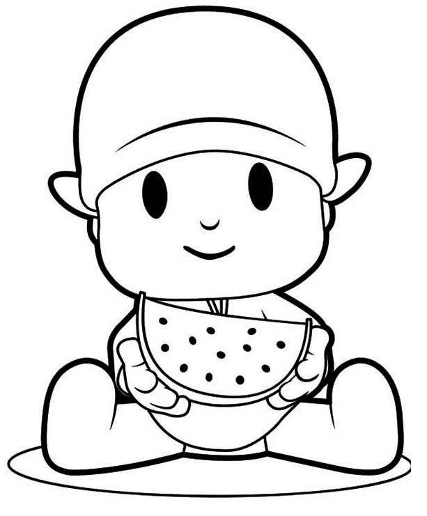Baby Eating Watermelon Coloring Page