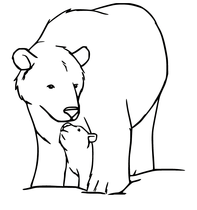 Baby Polar Bear Playing with Mother Coloring Page