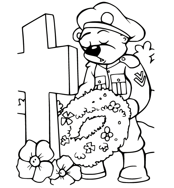 L'orso ha deposto una ghirlanda sulla lapide del Memorial Day
