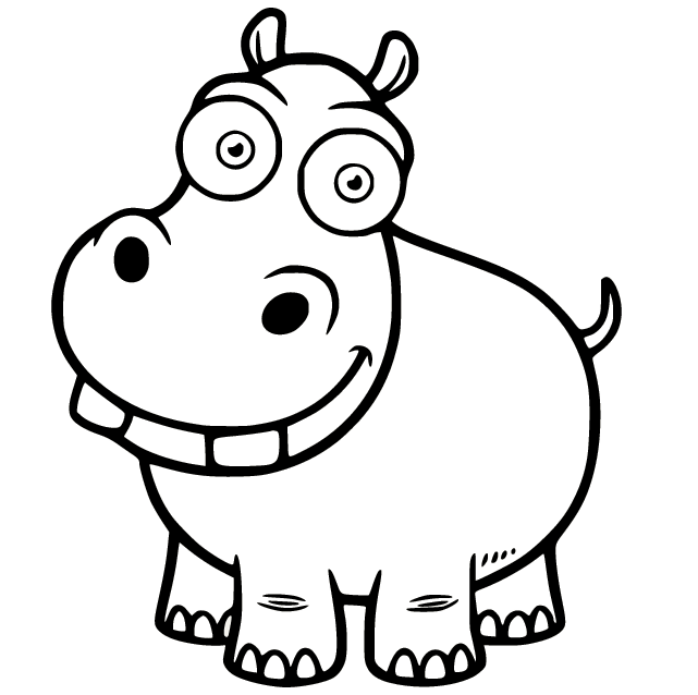 Big Eyes Funny Hippo Coloring Page