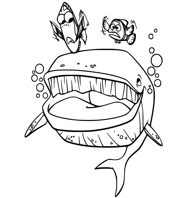 Big Whale Swallows Dory and Marlin Coloring Page