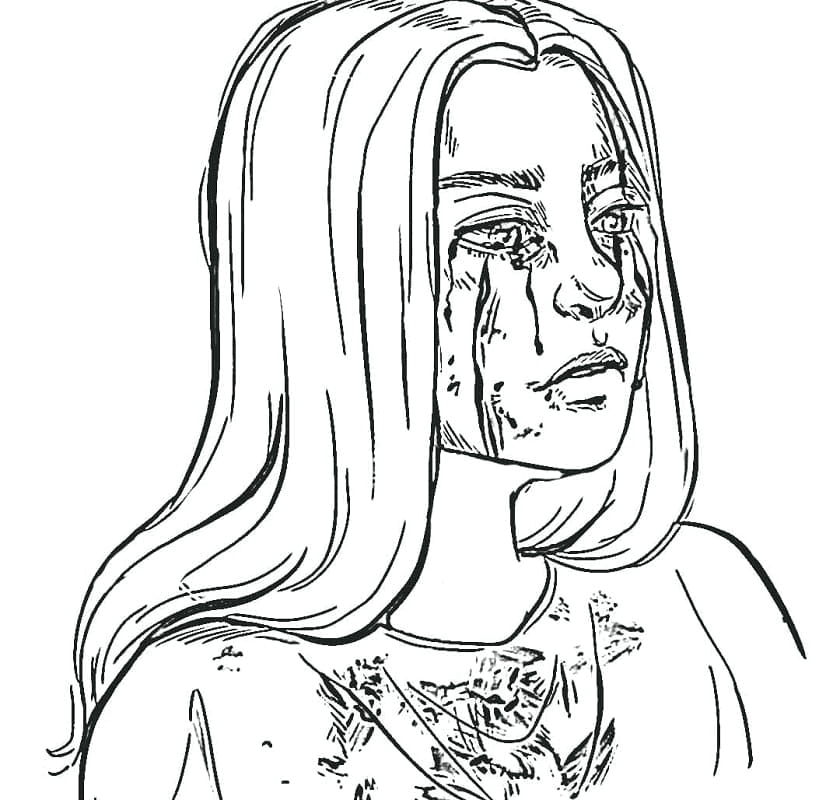 Dibujo de Billie Eilish con lágrimas negras para colorear