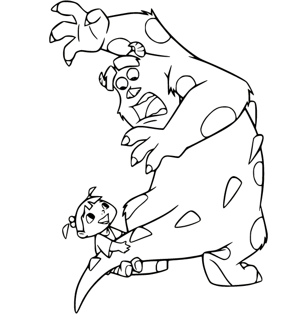 Boo abraza la cola de Sullivan de Monsters Inc