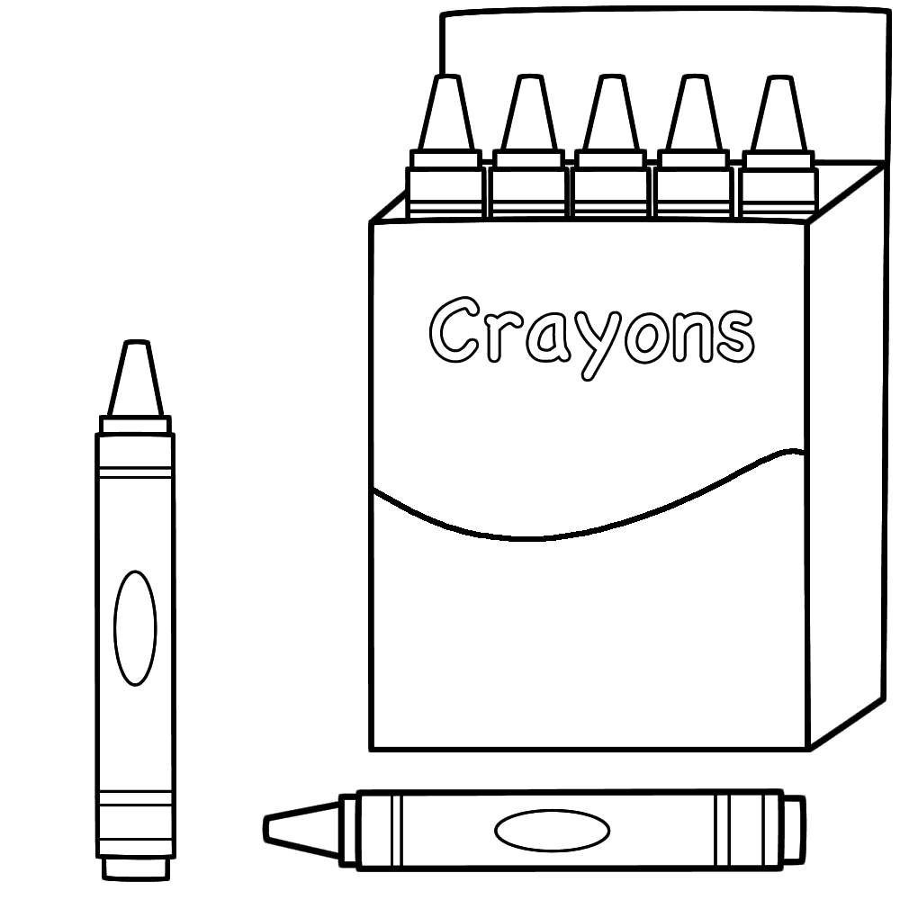 Box of Crayons and Two Crayons Coloring Page