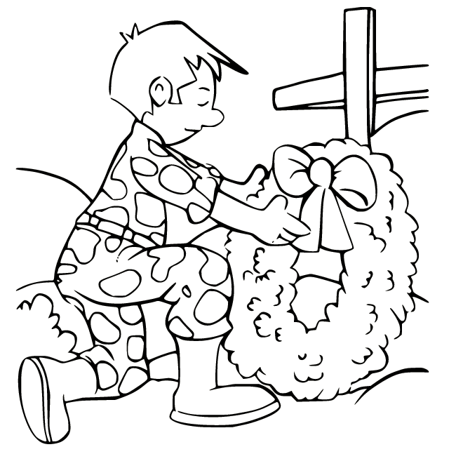 Boy Laid a Wreath on the Tombstone Coloring Page