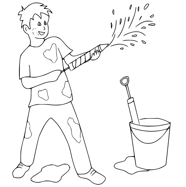 Boy Playing Holi Coloring Pages