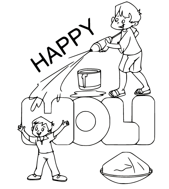 Desenho para colorir de meninos jogando Holi