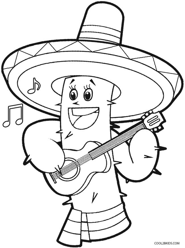 Cactus Playing Guitar Coloring Pages