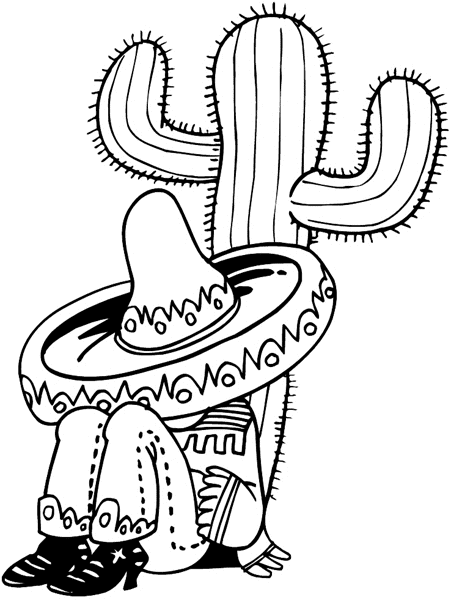 Cactus and Sombrero Coloring Page
