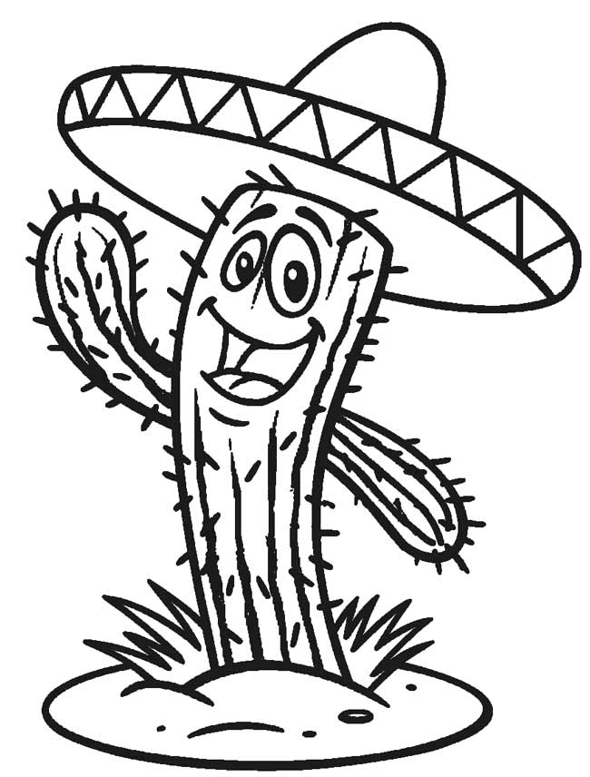 Cactus with Sombrero Coloring Page
