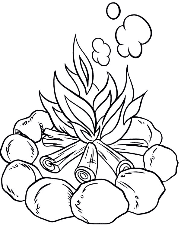 Camping and Campfire Coloring Page