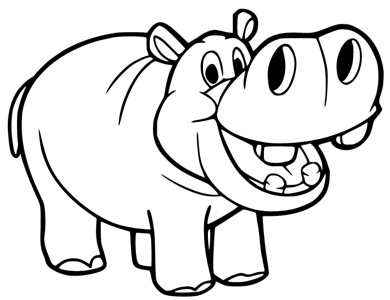 Cartoon Happy Hippo Coloring Page
