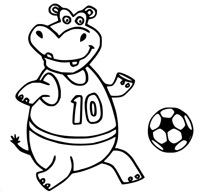 Cartoon Hippo Playing Football Coloring Page