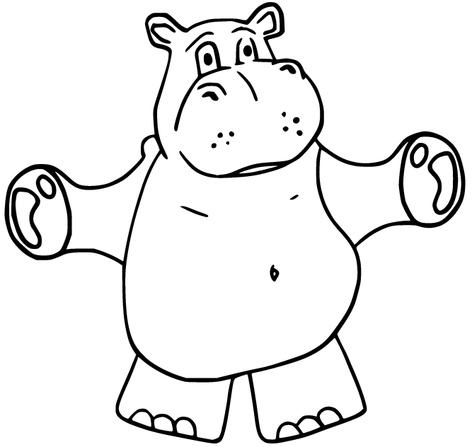Cartoon Hippo Spread Arms Coloring Page
