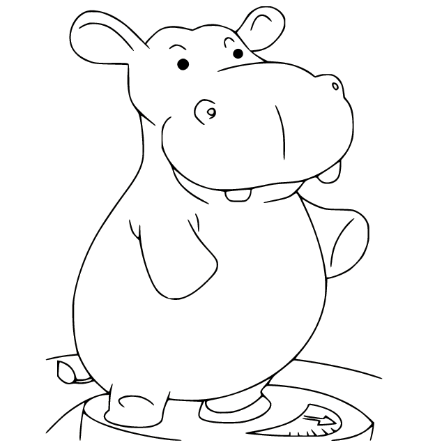 Cartoon Hippo on the Scale Coloring Page