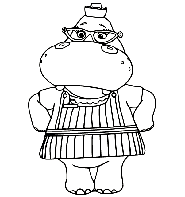 Cartoon Hippo with Glasses Coloring Page