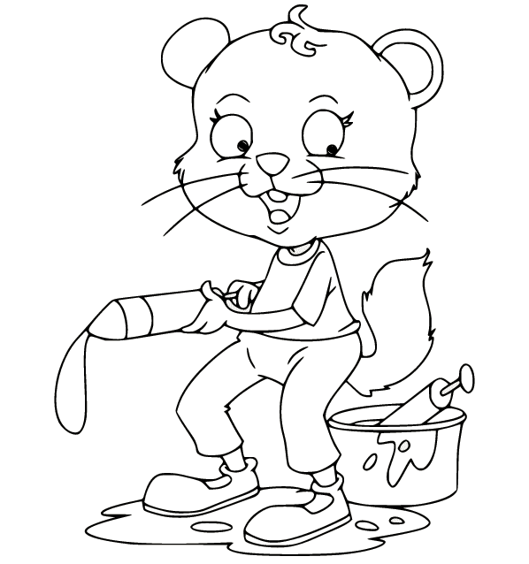 Cat Playing Holi Coloring Page