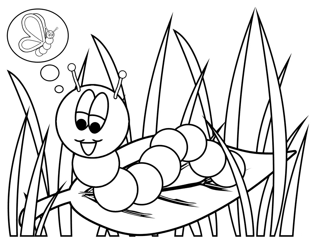 Caterpillar Dreaming about Butterfly Coloring Pages   Worm ...