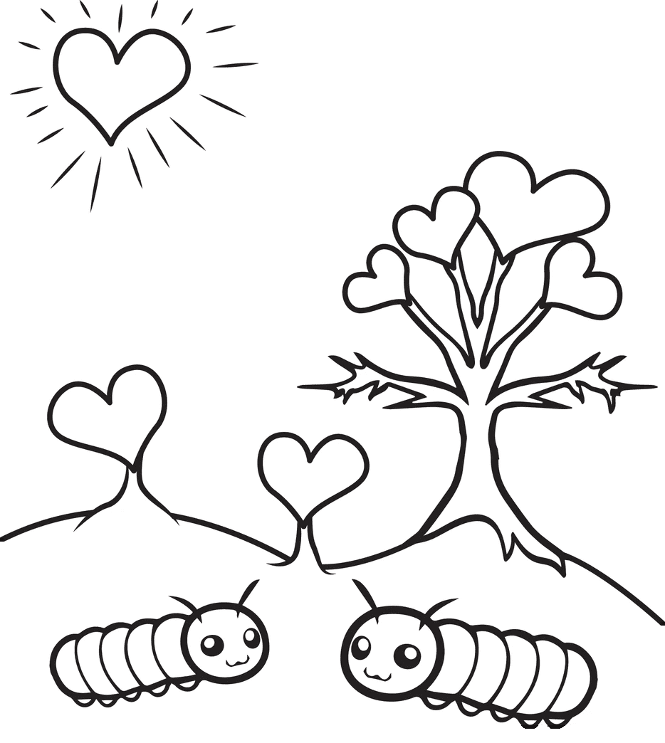 Caterpillars In Love Coloring Page