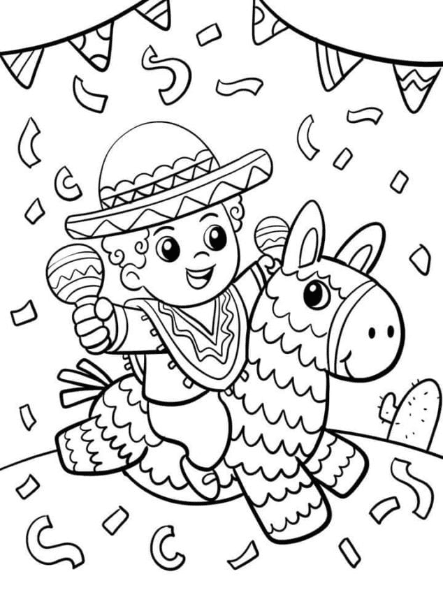 Children with Pinata Coloring Page