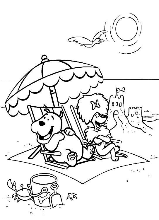 Cleo And Cliffor on The Beach Coloring Page