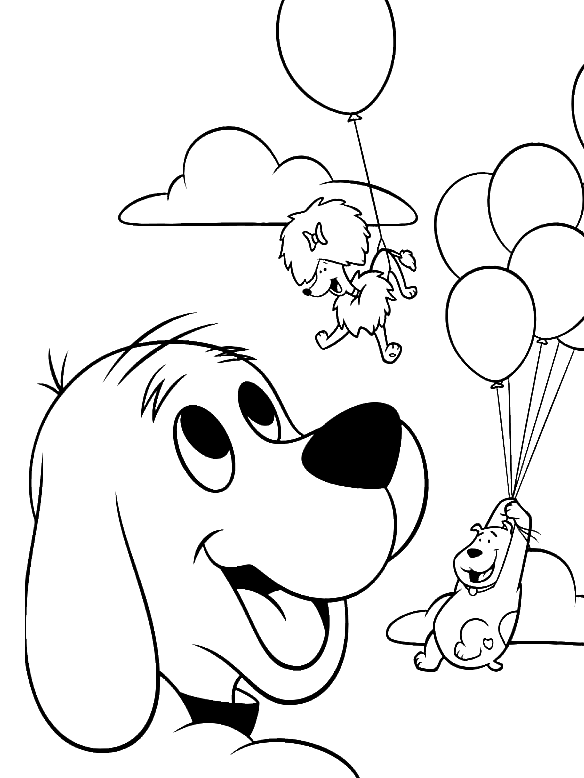 Clifford Wants To Fly With Balloon Coloring Pages