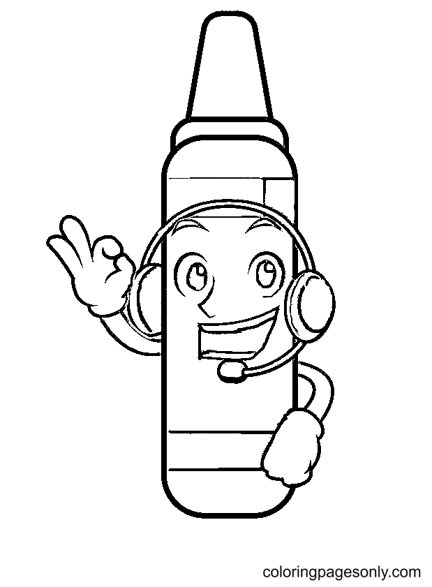 Crayon With Headphone Coloring Page