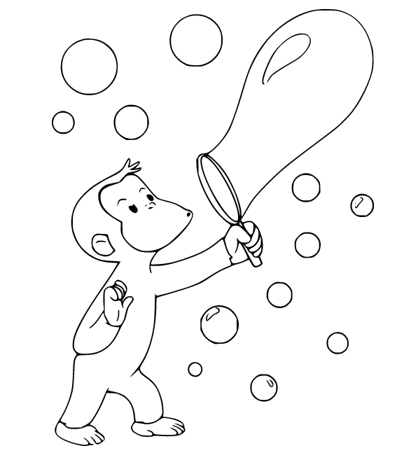 Curious George Blowing Bubbles Coloring Page