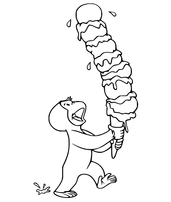 Curious George Eating Ice Cream Coloring Page