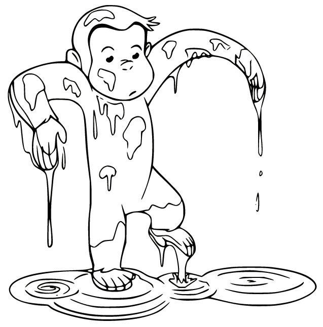 Curious George Jumping in the Mud Coloring Page