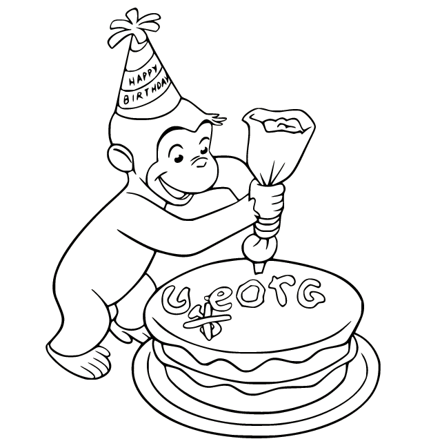 Curious George prépare le gâteau d'anniversaire de Curious George