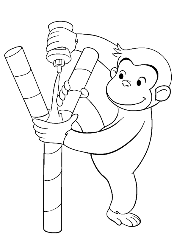 Curious George Playing with Glue Coloring Page