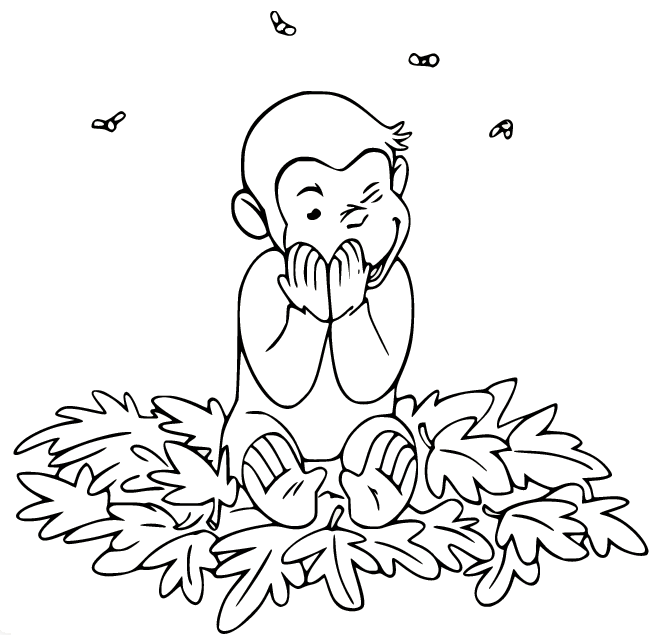Curioso come George seduto su un mucchio di foglie from Curious George